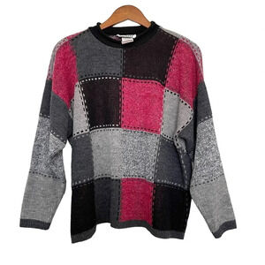 Vintage Coscob Grid Pattern Knit Sweater Grandmacore Classic 90s‎ Size Medium